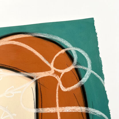 Contemporary abstract minimalist female portrait art drawing by Sabina D'Antonio, with teal, rust, and neutral colours.