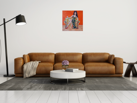 Woman drinking wine sitting on decorated couch