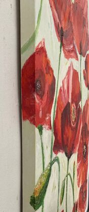 This is art work that you can touch. It has a great deal of texture as it has been produced with a dense coat of paint using a palette knife . It stands out in any room giving a great deal of energy to those around it. 