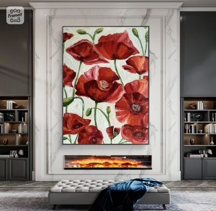 This is art work that you can touch. It has a great deal of texture as it has been produced with a dense coat of paint using a palette knife . It stands out in any room giving a great deal of energy to those around it. 