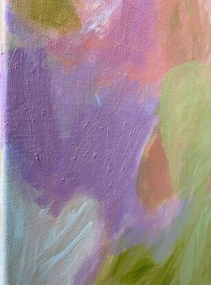 A mix of pinks and lilac with accents of oil stick for texture. Unframed- get in touch for framing.