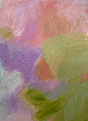 A mix of pinks and lilac with accents of oil stick for texture. Unframed- get in touch for framing.