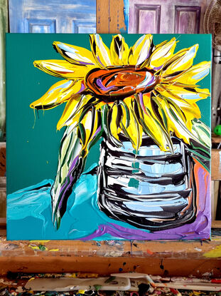 sunflower on teal
