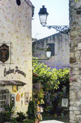 Old alley in country town in lavender area of Provence, France