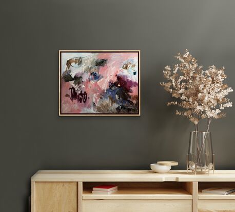 This artwork comes with an external frame.
Carolyne Jane's stunning abstract work “Sea of Pink”  is painted in mesmerizing soft pinks that seem to radiate warmth and tranquility. The gentle hues of the different shades of browns contrast strikingly with the softness of the gorgeous subtle pinks evoking a sense of serenity and peace. Each stroke of Carolyne Janes brush is deliberate, as she expertly blends and layers the colours to create depth and dimension, drawing the viewer into a world of pure harmony. The interplay of light and shadow creates a sense of movement and rhythm, enhancing the overall sense of fluidity and grace in the work. It’s a great little piece and comes fully framed in a floating pine frame and will look great in that small space for that hard to find artwork.
The canvas is a one off original piece and comes with d rings and wire ready to hang. The work is created in Acrylic paint. All work has been sealed and varnished for protection.