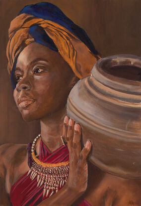 Portrait of an African woman holding a pot