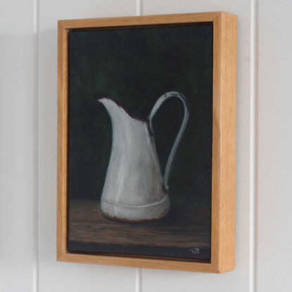 Farmhouse Pitcher, A moody still life oil painting of an a French Farmhouse Pitcher.  Painted by Australian artist Nicole Reed