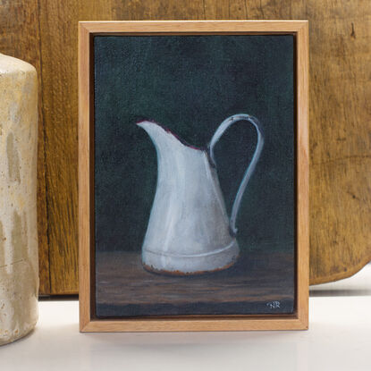 Farmhouse Pitcher, A moody still life oil painting of an a French Farmhouse Pitcher.  Painted by Australian artist Nicole Reed