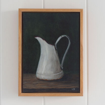 Farmhouse Pitcher, A moody still life oil painting of an a French Farmhouse Pitcher.  Painted by Australian artist Nicole Reed