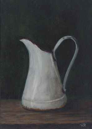 Farmhouse Pitcher, A moody still life oil painting of an a French Farmhouse Pitcher.  Painted by Australian artist Nicole Reed