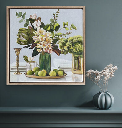 Australian still life with protea, magnolias and limes