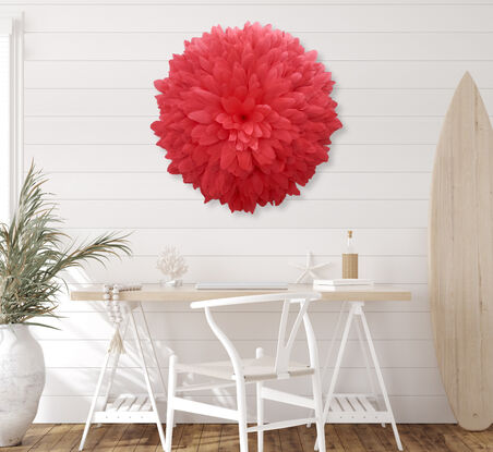 coral red feather wall hanging juju hat