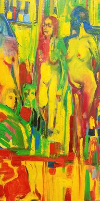 Figurative abstract painting. 
Colourful contemporary art 