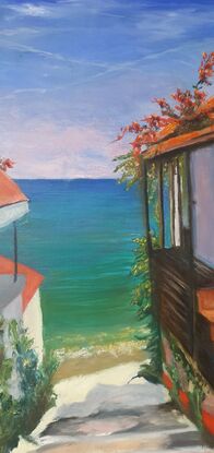 #oilpainting #greekwaters #perspectivepaintinggreece #artworkoninstagram #buildings greece