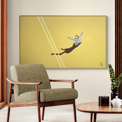 Extra Large black line art image on an earthy mustard & burnt sienna colour and figurative imagery.