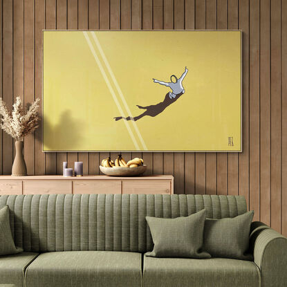 Extra Large black line art image on an earthy mustard & burnt sienna colour and figurative imagery.