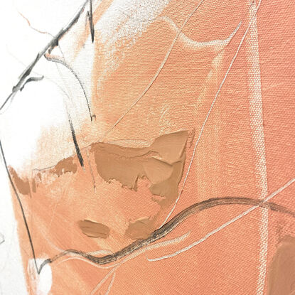 subtle warm neutral tones and white, beige, peach, apricot, mixed with grey expressive makes across the canvas.