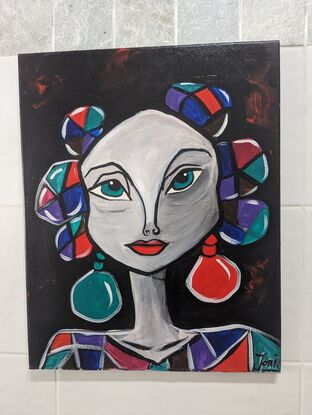 This is a beautiful painting of a abstract woman the colours are to show a pop of personality in each female it shows that even through abstract there is beauty within 