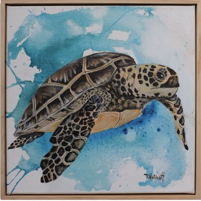 Turtle with blue abstract background 