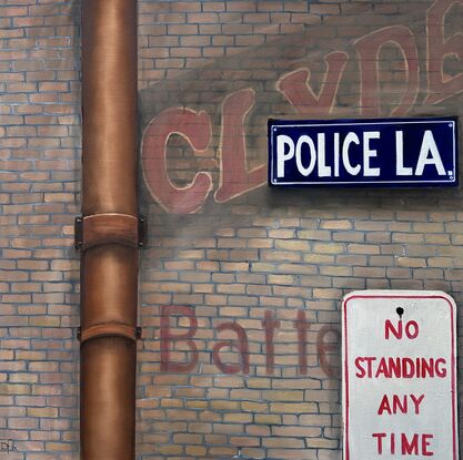 A very old building in Ballarat Victoria with a Clyde Battery sign painted on a brick wall in Police Lane. Painted black sides and ready to hang.