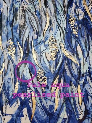 An abstract of Banksia flowers and leaves in delft blue and white with gold leaf.  