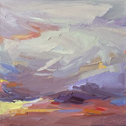 Expressive loose painting style of clouds at sunset