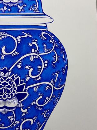 Blue and white decorative ginger jar 