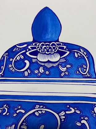 Blue and white decorative ginger jar 