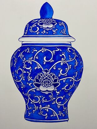 Blue and white decorative ginger jar 