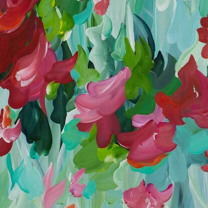 Red and blue abstract flower landscape original painting