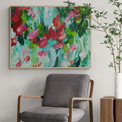 Red and blue abstract flower landscape original painting