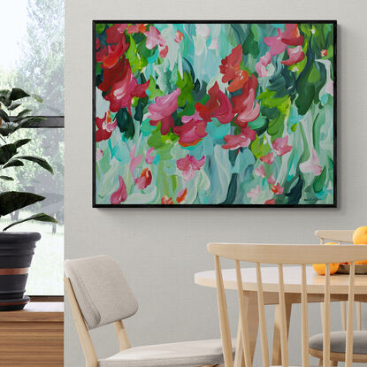 Red and blue abstract flower landscape original painting