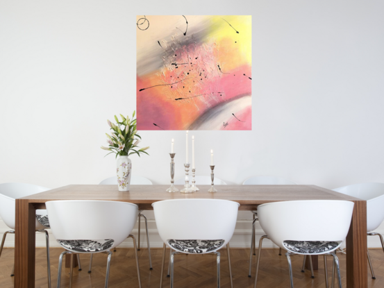 This abstract piece is a stylized textured and colourful depiction of the Australian dessert landscape