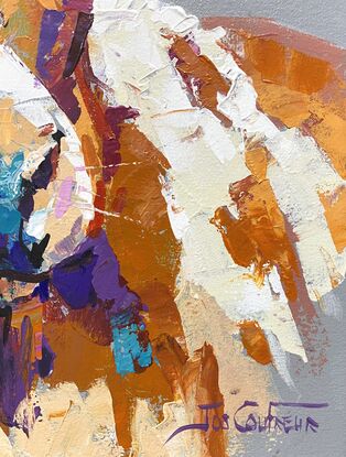 Portrait of a cow in vibrant textured colours. 