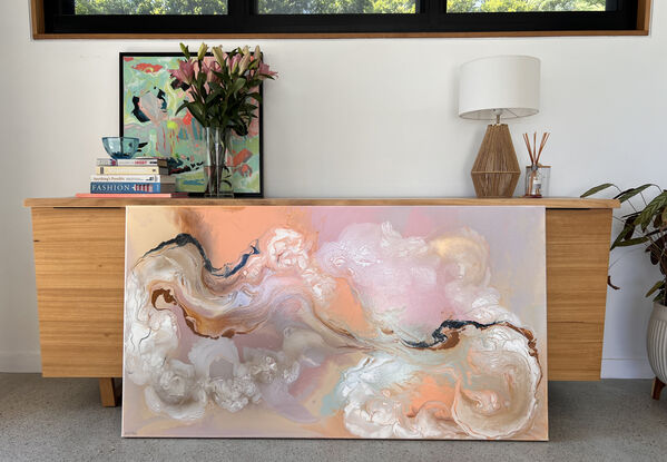 Peach, pink and gold swirly abstract.