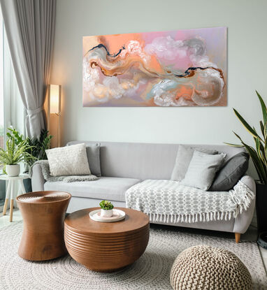 Peach, pink and gold swirly abstract.