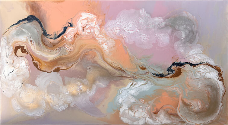 Peach, pink and gold swirly abstract.