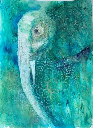 Atmospheric and abstract elephant painting. 