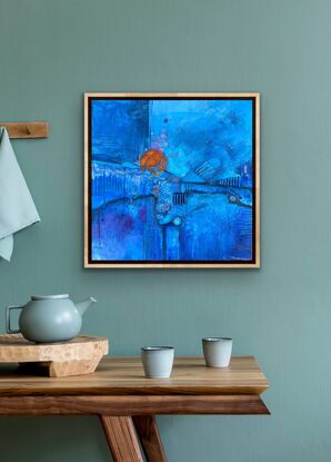 Blue mixed media abstract artwork