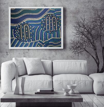 This painting represents Aboriginal kinship, which reflects where a person fits into family and community, the value of kinship is the relationship, obligation and behavior we have towards each other.