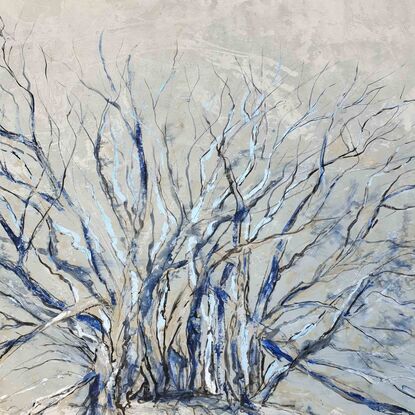 A large abstract landscape of the Victorian Alpine region showing trees  in the snow. snowy landscape with gum trees