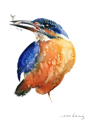 Like a vivid brushstroke, the kingfisher cuts through tranquil waters with precision.