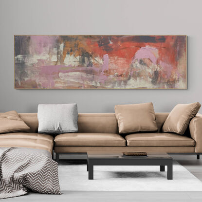 neutral and rich earthy tones from nature of beige,  apricot, orange, white, grey, and green  with expressive marks across an extra large canvas