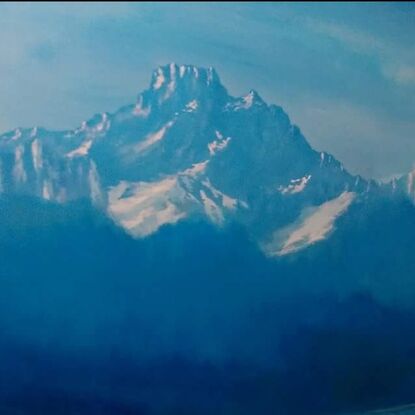 Mountain backdrop painting with snow