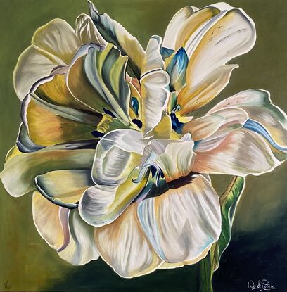 The light plays a key role in this painting. It bathes the tulip's petals, highlighting the delicate folds and textures, when the morning sun, casts a warm glow.
This isn't just a painting of a flower; it's a capture of a moment. A moment of quiet beauty, where the ordinary transcends into something extraordinary. The green tulip, bathed in light, becomes a symbol of resilience, of finding beauty in the unexpected.
