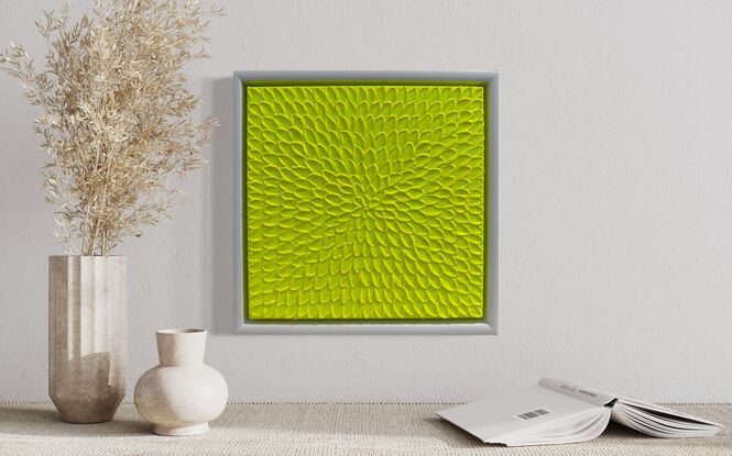 Fluorescent Bright yellow lime green neon colours abstract painting mini small size 