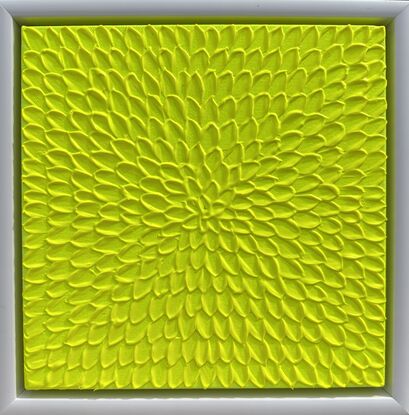 Fluorescent Bright yellow lime green neon colours abstract painting mini small size 