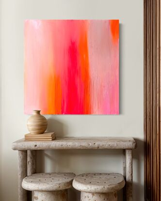 Neon orange and neon pink abstract with white sides.