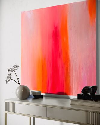 Neon orange and neon pink abstract with white sides.