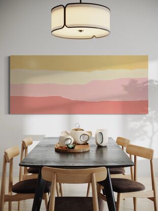 'Elevate' is an impression of colour and light moving over the land and sea. I love my paintings to be ambiguous, insinuating rather than dictating what the viewer can see. It always makes me feel calm to paint, it is a very meditative process.

Canvas Size 200 x 85cm x 3.5cm 